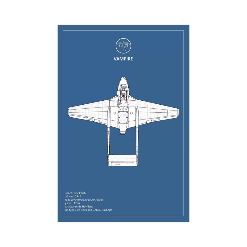 BP De-Havilland Vampire by Mark Rogan - Print on Canvas, Wrapped Canvas, 20.32 cm H x 30.48 cm W