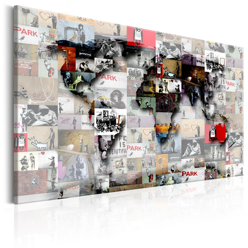 Inspiration de la carte du monde Banksy, H 16 po x l 24 po x P 0,7 po