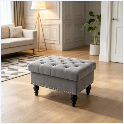Classic Tufted Storage Ottoman, Elegant Upholstered Footrest Stool & Shoe Bench