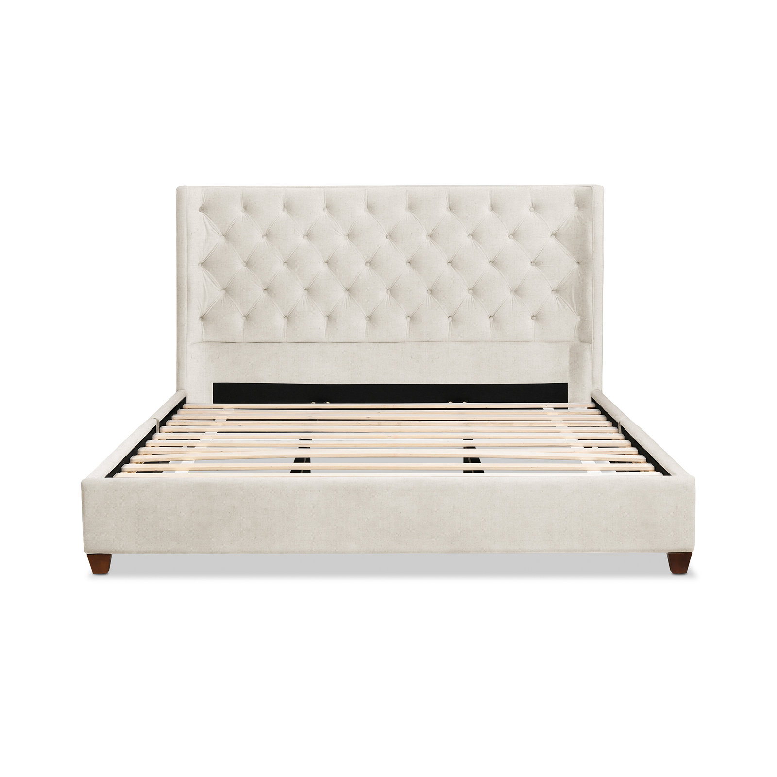 Naveen Upholstered Wingback Bed, Light Beige Linen