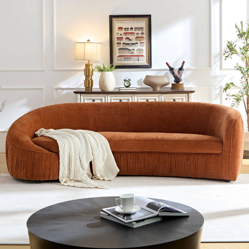 92.12" Upholstered Curved Sofa, Orange