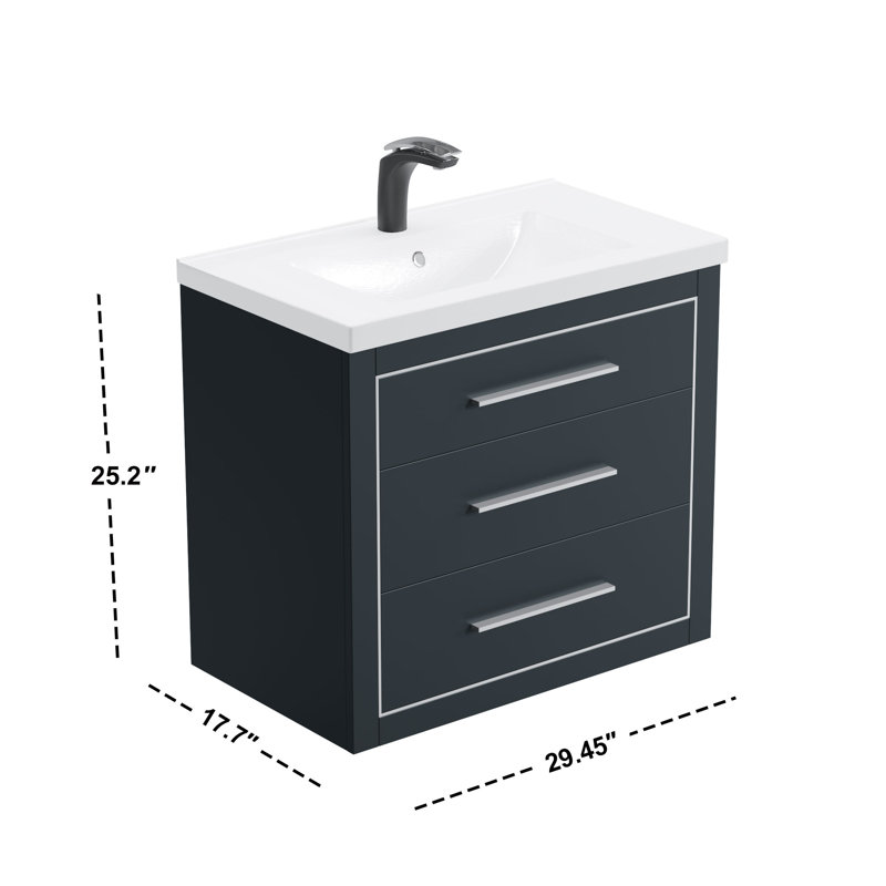 Damaiya 29.4'' Single Bathroom Vanity with Ceramic Top, Charcoal, Chrome