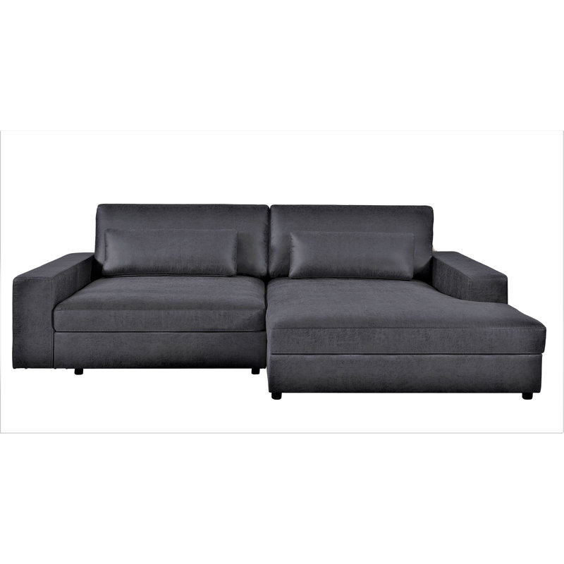 Faux Leather L-Shaped Sectional, Right Hand Facing, Black