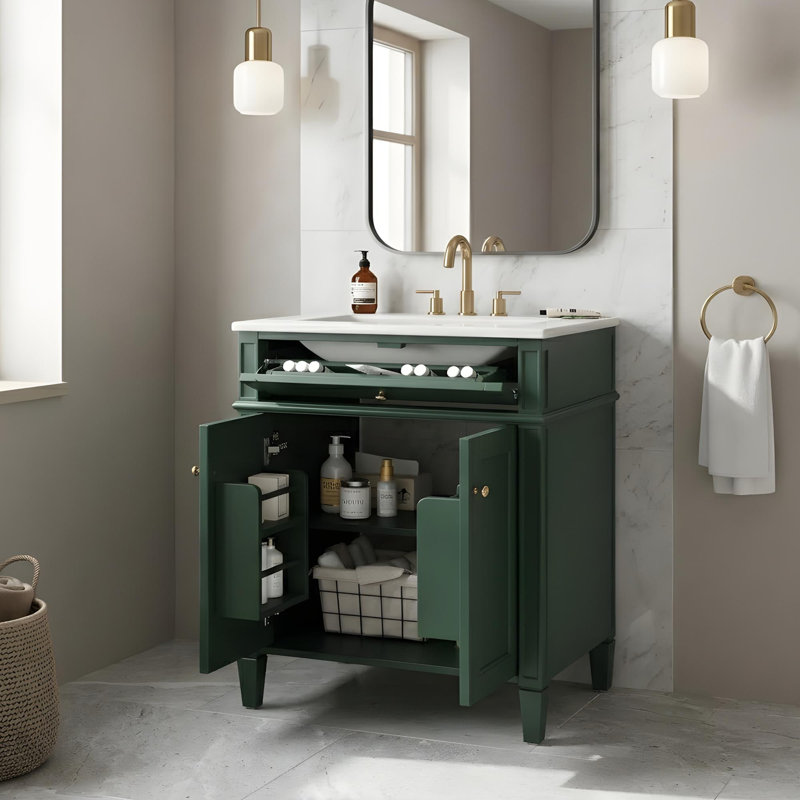 Meuble-lavabo de 24 po avec lavabo et rangement polyvalent, Vert