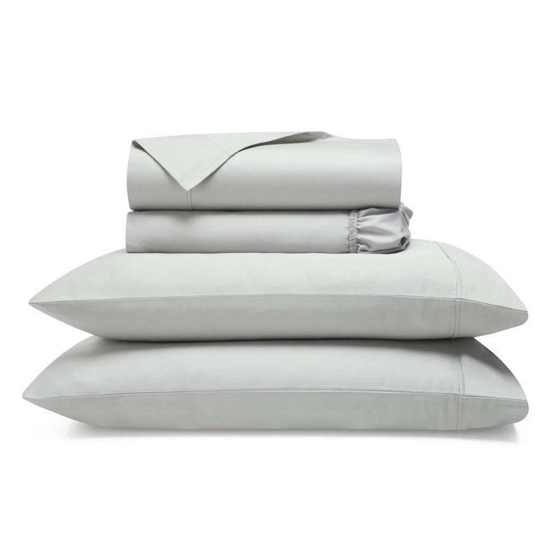 Ensemble de draps en satin de coton uni 700 fils Blue Nile Mills, poches profondes, Lit simple, Gris clair