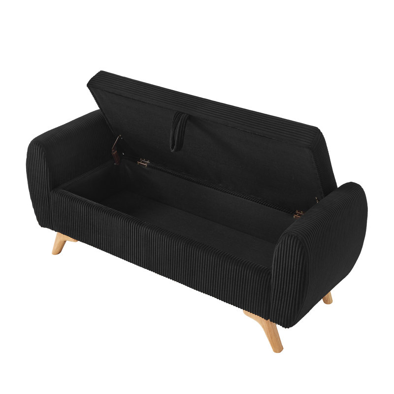 Banc de rangement rembourré à couvercle rabattable, Noir, Noir