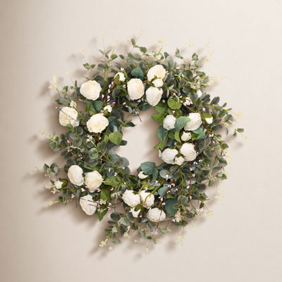 26" Handcrafted Eucalyptus Rose No Holiday Wreath