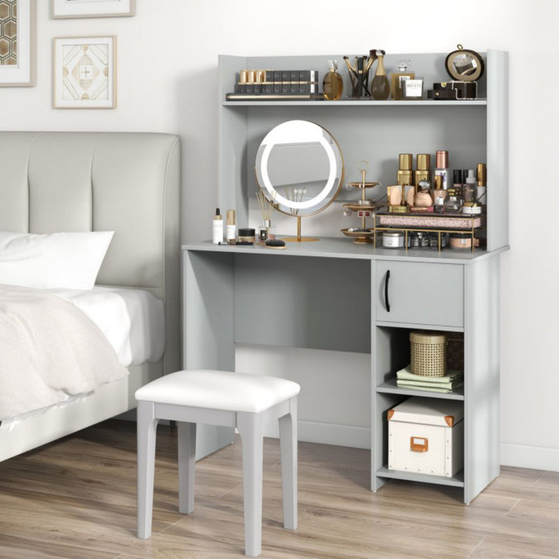 Home Office Desk With Raised Display Shelf And 2 Open Shelves