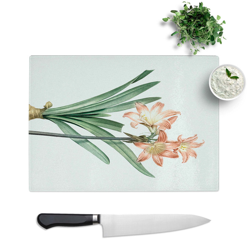 Tempered Glass Amaryllis Flowers by Pierre-Joseph Redoute Chopping Board, 39cm W x 28.5cm L