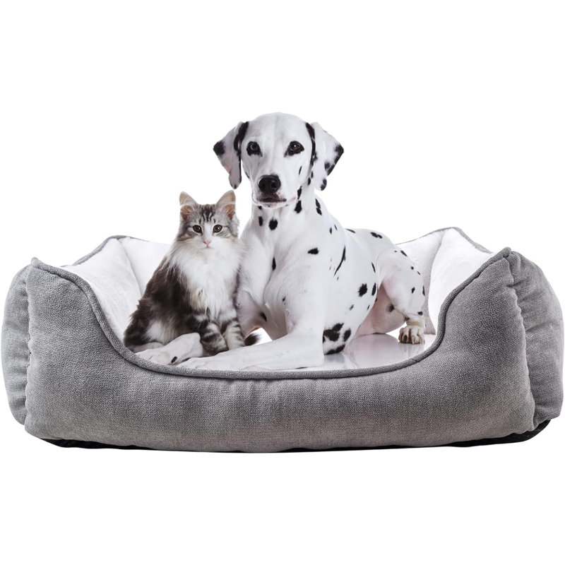 Lit pour chien rectangulaire avec traversin, lit pour chien de taille moyenne, gris, 25 po x 21 po x 8 po (paquet de 1) (HCT-REC-005)