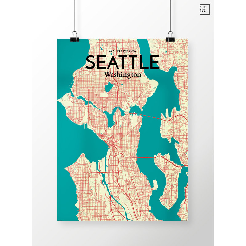 Seattle City Map - No Frame Print, 43.2cm H x 27.9cm W x 0.13cm D