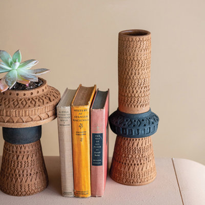 Handmade Debossed Terra-cotta Vase, Terra-cotta