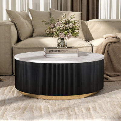 Kirtin Genuine Marble Round Cocktail Table With Gold Accent Base