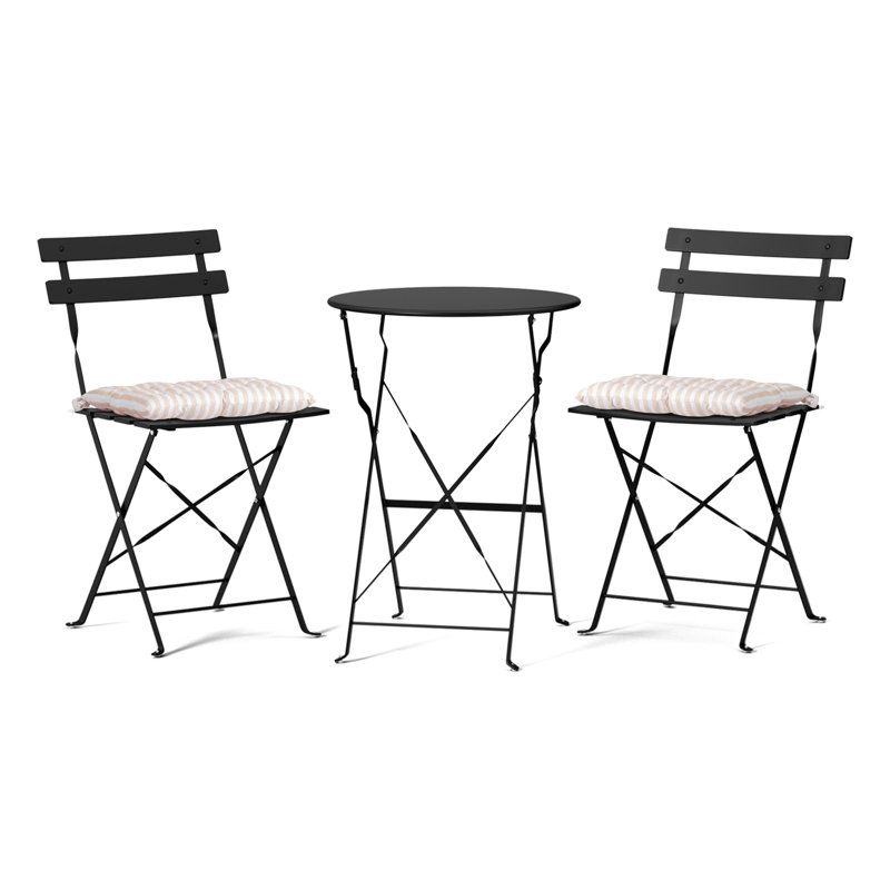 3-Piece Bistro Set With Seat Cushions,Black, Black