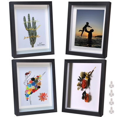 5X7 Shadow Box Frame Small Shadow Box Display Case 4 Pack Black Picture Frame Glass Surfaces Internal Depth 0.6 Inch For Wall Or Tabletop