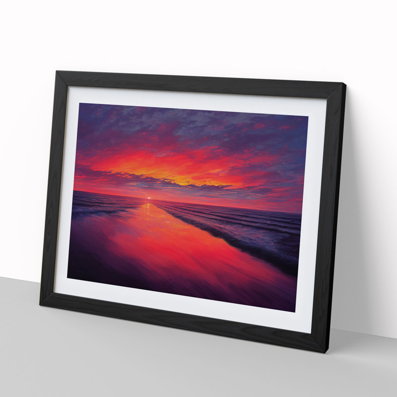 Lush Ocean Sunset - Single Picture Frame Painting, Black, 46cm H x 64cm W x 2cm D