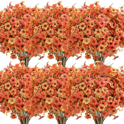Fleurs artificielles d'automne - 24 paquets d'eucalyptus en soie résistant aux rayons UV, lavande, orange, rouge pour l'extérieur
