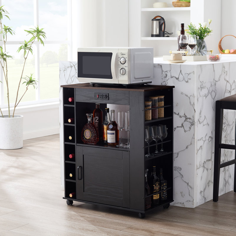 Nazaro Utility Cart with Wheels and Built-In Outlets, Black