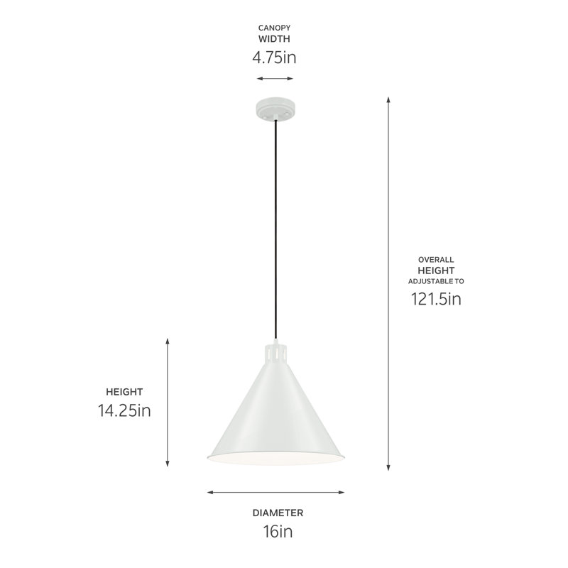 14.25" 1-Light Cone Pendant, White