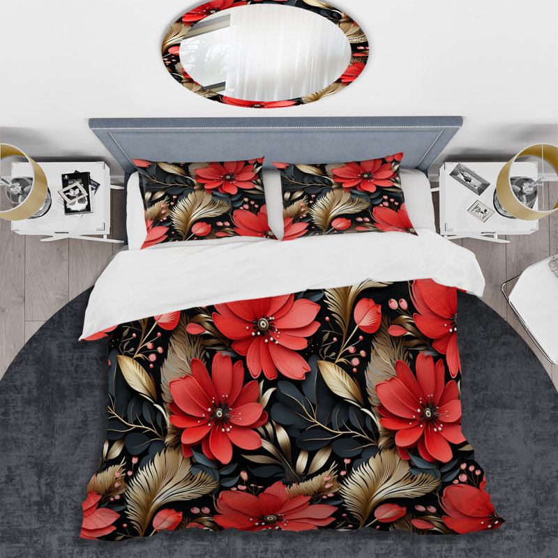 Ensemble de housse de couette Red Gloden Hollywood Glam, Housse de couette pour très grand lit et 2 très