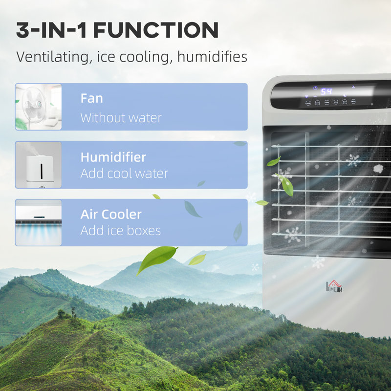 Windowless Portable Air Conditioners With Remote, 3-IN-1 Evaporative Air Cooler With Display, 3.2-Gal Tank , 3 Modes & 3 Speeds, 60° Oscillation, 12H Timer, Swamp Cooler For Indoors