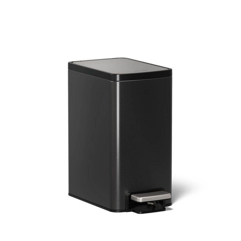 6-Liter Step Trash Can, Black Stainless, Black