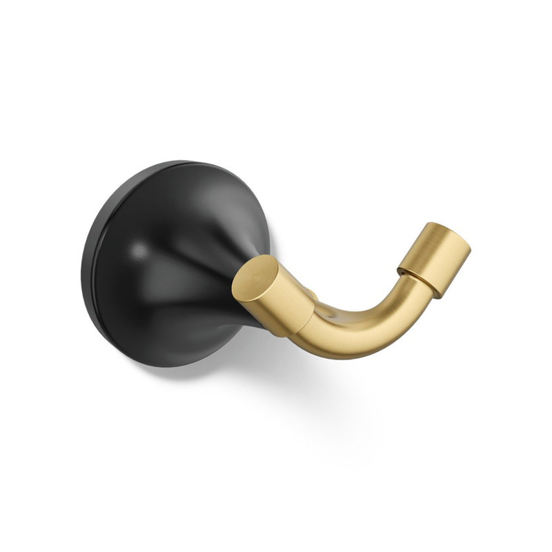 Tone Wall Mounted Robe Hook, Matte Black w/Moderne Brass