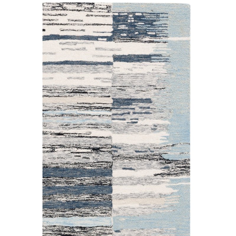 Lyko Ebony Hand Tufted Wool/Cotton Abstract Rug in Ivory/Grey, Runner 2'3" x 8'