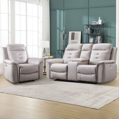 Alteo 2-Piece Modern Premium Faux Leather Power Reclining Living Room Set with Cup Holders & USB