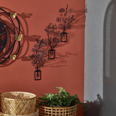 Fleurs dans un vase, ensemble d'art mural en métal 3D de 3