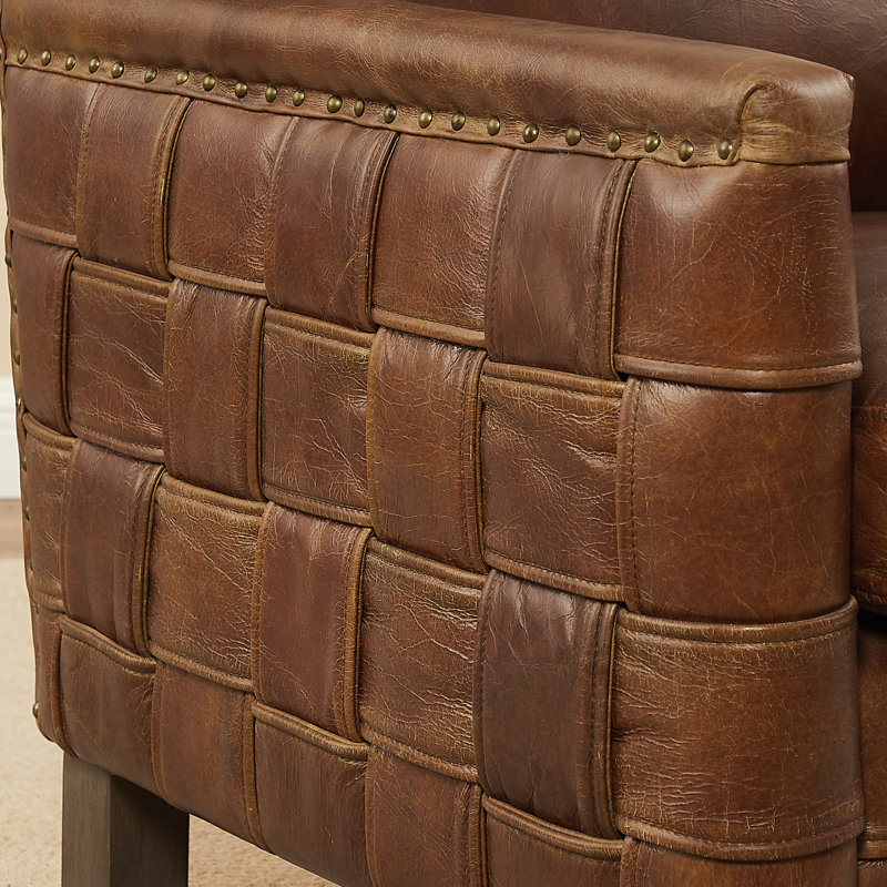 Upholstered Top Grain Leather Armchair
