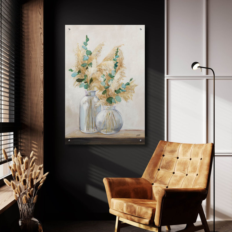 Art mural en verre Pampas and Eucalpytus Bouquet 2 'par Julia Purinton, H 36 po x l 24 po x P 0,2 po