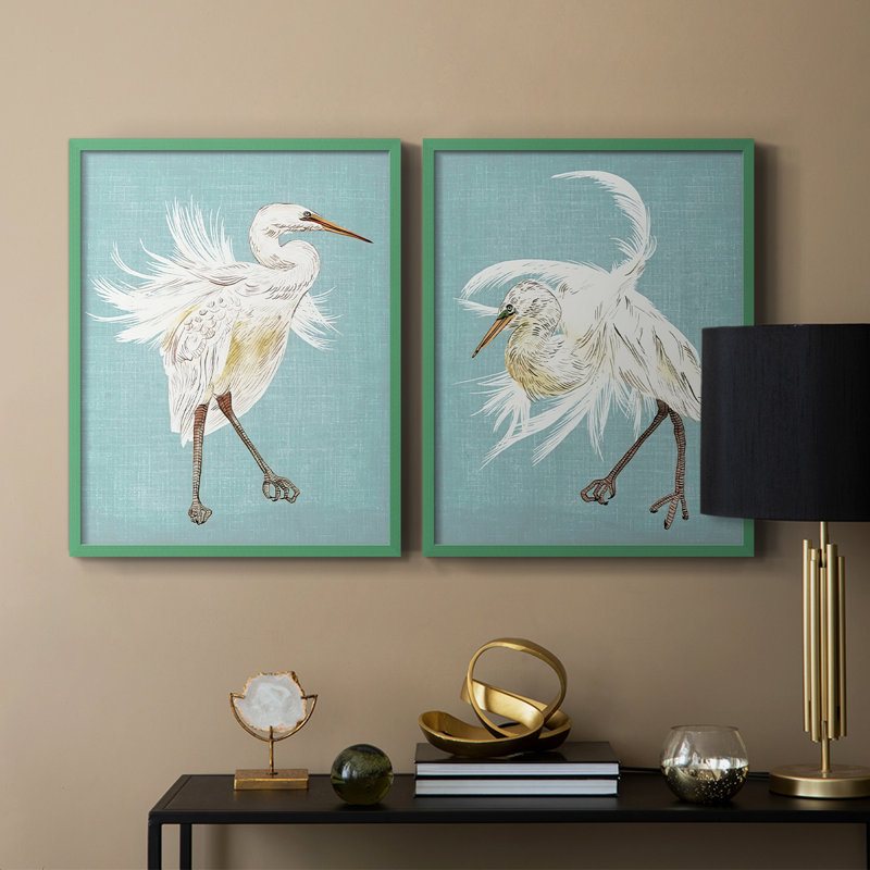 HeronPlumage III - reproduction encadrée de qualité supérieure - prête à être accrochée - aucun clou requis - aucun clou requis