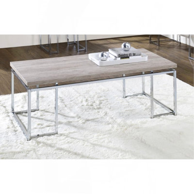 Table basse en chêne naturel et finition chromée