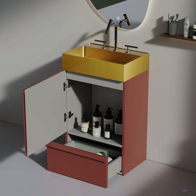 Meuble-lavabo rayé 20 po avec lavabo intégré, armoire de salle de bain autoportante pour salle de bain moderne