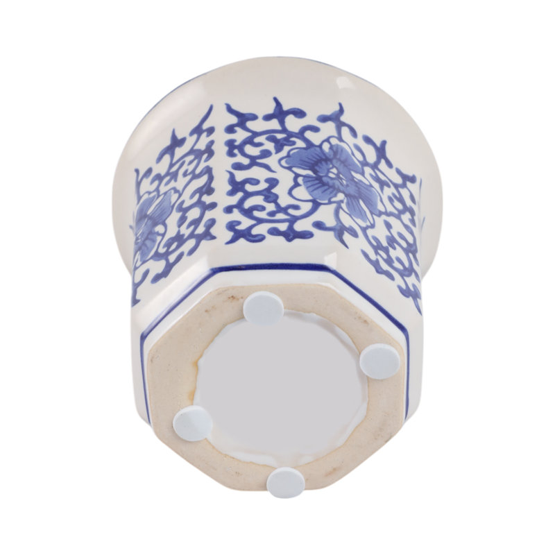 Bougie parfumée moderne en céramique Plumeria pour décor de salon - Décoration pour table basse, chambre à coucher ou bibliothèque - 4 po, bleu et blanc