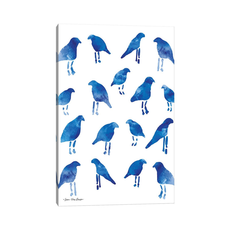 Bleu Birds by Seven Trees Design - Wrapped Canvas Painting, 20.32 cm H x 30.48 cm W