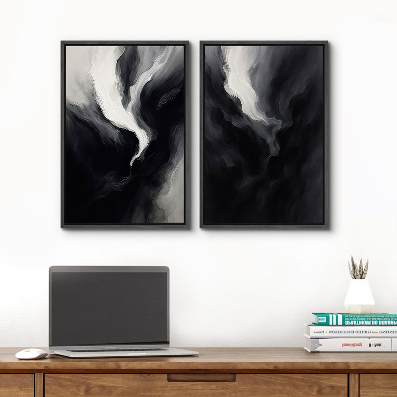 2 pièces, reproduction d'art sur toile encadrée pour une décoration moderne, H 24 po x l 16 po, Noir