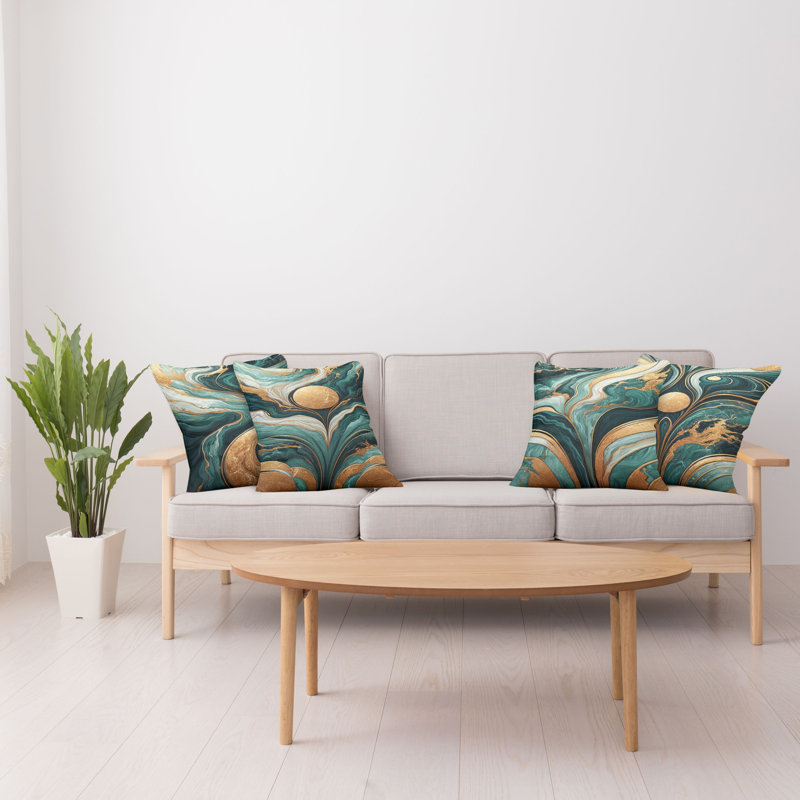 Jade Green and Amber Marble Print Square Pillow Covers
