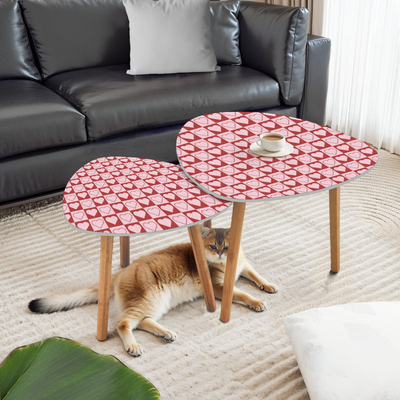 Triangle Nesting Coffee Table Set of 2 Hearts chess grid seamless pink chess board End Table Modern Minimalist Side Table Set for Living Room Bedroom