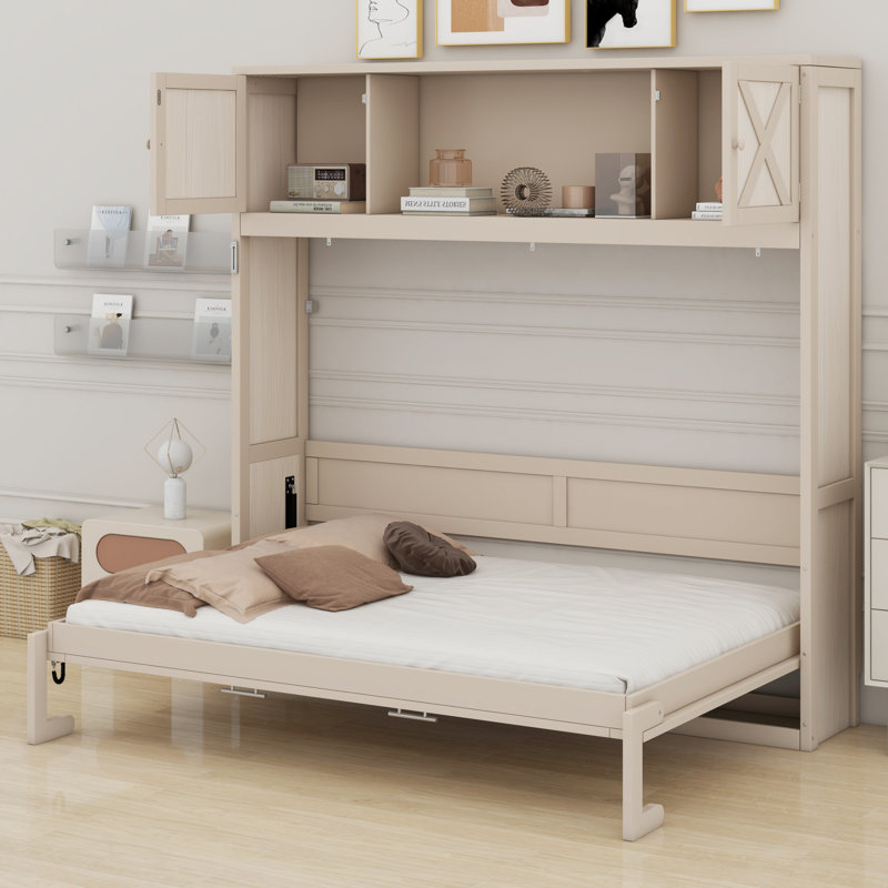Murphy Bed With Storage Cabinets, Beige