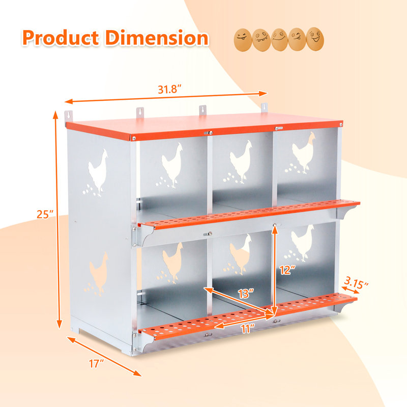 Nichoir orange en acier galvanisé pour volailles, favorise une nidification confortable, coussin absorbant, nid à long terme améliorant la production d'œufs, zone hygiénique, construction robuste