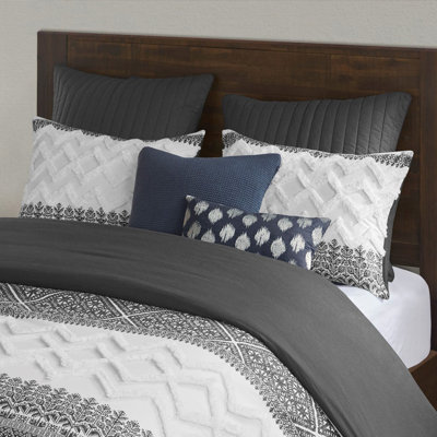 Ensemble d'édredon en coton 3 pièces avec capitonnage en chenille gris
