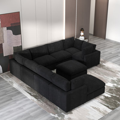 Kessi 10-Piece Upholstered Modern Chenille Fabric Modular Sectional Sofa With Ottoman