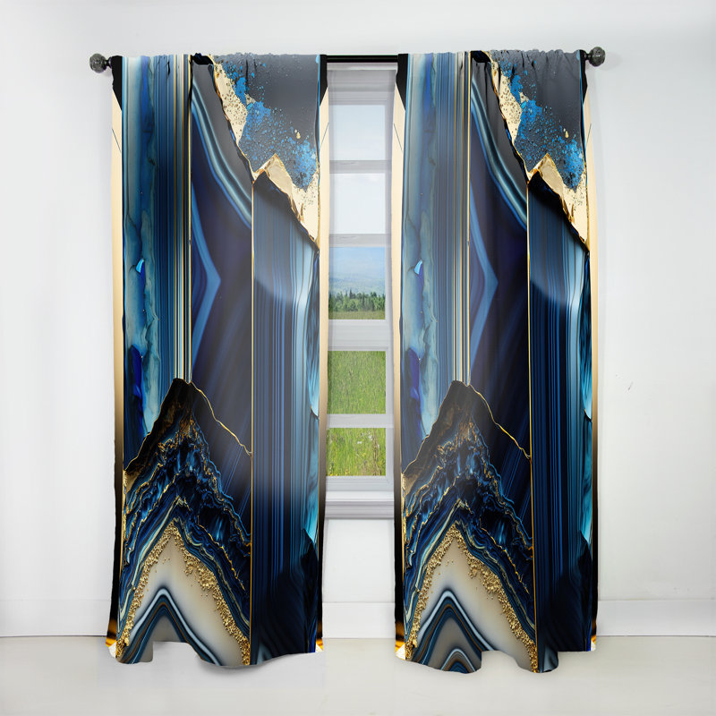 Gabriel - Abstract Geode Geometric Blue III - Abstract Curtain - Velvet Room Darkening - 1 panel, 52" W x 120" L