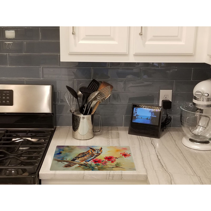 Long-Eared Owl Glass Cutting Board