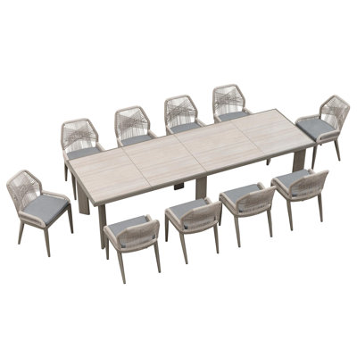  Ensemble de salle à manger 11 pièces pour patio et table rectangulaire en aluminium avec chaises et coussins pour la véranda