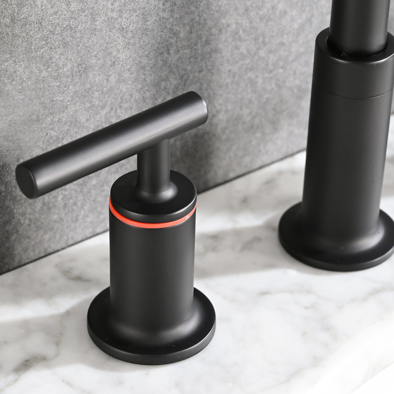 Matte Black Bathroom Faucet 8 In. Widespread With Double Handles And Pop Up Drain - Solid Brass, 360 Swivel, Drip- Ceramic Disc Valves, Flow Spout, 1.5 Gpm, Easy To Install, Rust & Tarnish Brass