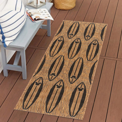 Tapis d'intérieur / extérieur à tissage plat brun / noir Disney Mickey Mouse Disney