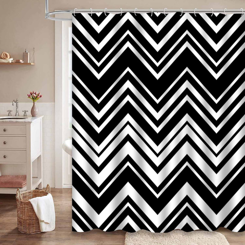 Rideau de douche abstrait géométrique noir avec 12 crochets, 72" L x 78" W